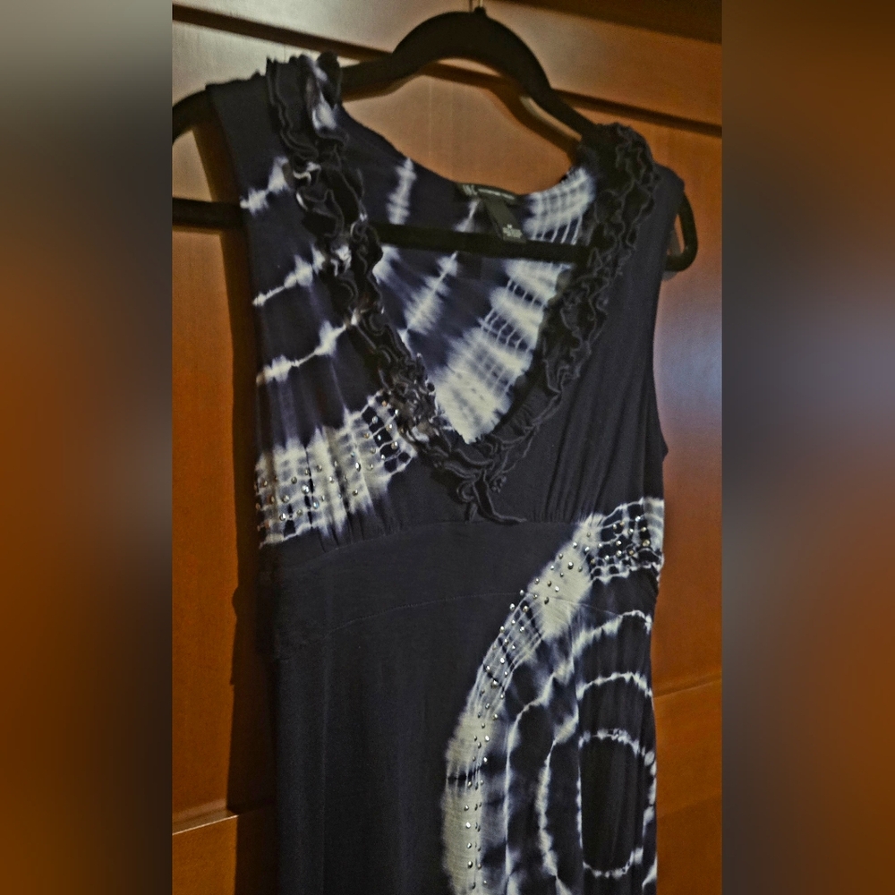 INC International Concepts Bluek and White Tie-Dye Midi Dress - Picture 5 of 8